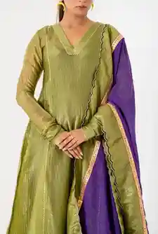 Olive Green Crunchi Silk Kurta Set